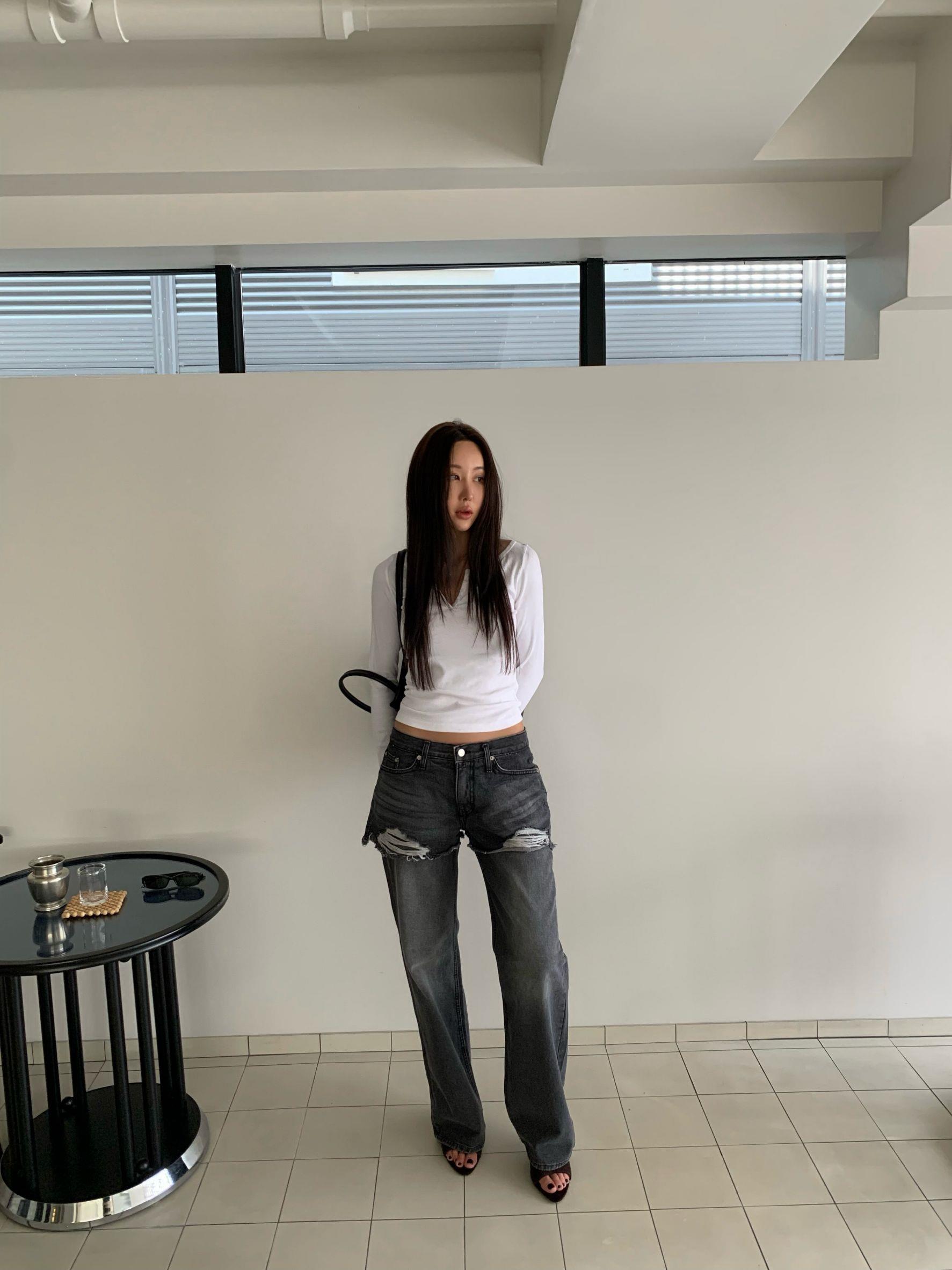 假兩件刷破牛仔褲